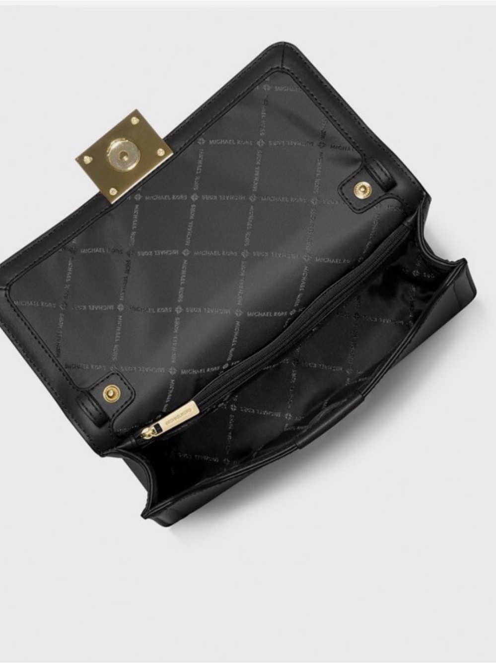 Michael Kors Black Leather Crossbody with Gold Chain